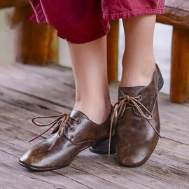 Retro Autumn Top Cow Leather Women Shoes