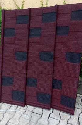 0.55 MM SHINGLE WINE WITH BLACK PATCHES STONE COATED ROOFING SHEET TILE TILES IN AUCHI ETSAKO WEST